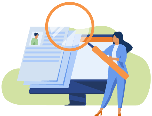 A magnifying glass and documents