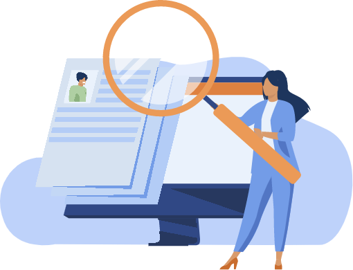 A magnifying glass and documents